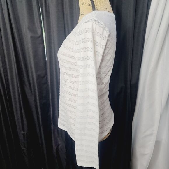 Express White Semi Sheer Striped Scoop Neck Long Sleeve Shirt Medium - Picture 2 of 8